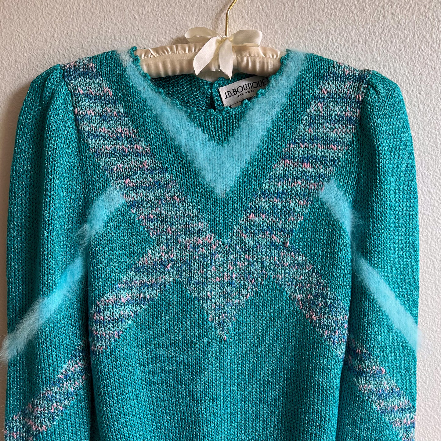 1980s Turquoise Fuzzy Knit Sweater (S/M)