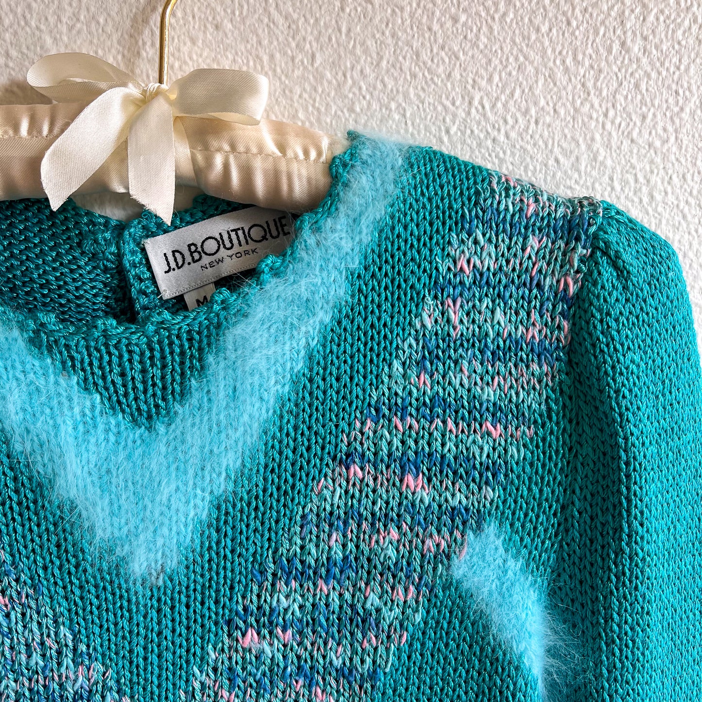 1980s Turquoise Fuzzy Knit Sweater (S/M)