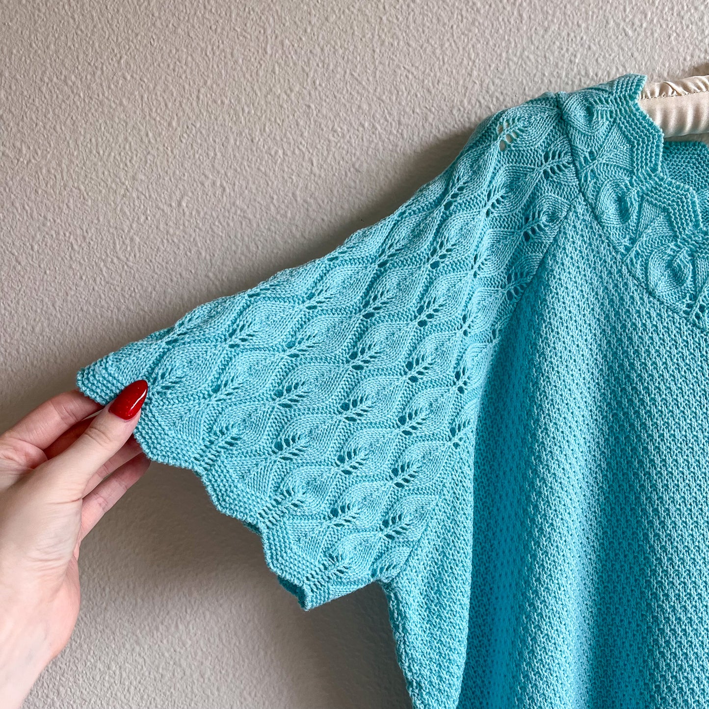 1980s Turquoise Sweater With Short Sleeves (L/XL)