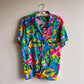 1980s Turquoise Tropical Print Button Down (M/L)