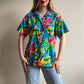 1980s Turquoise Tropical Print Button Down (M/L)