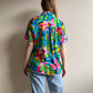 1980s Turquoise Tropical Print Button Down (M/L)
