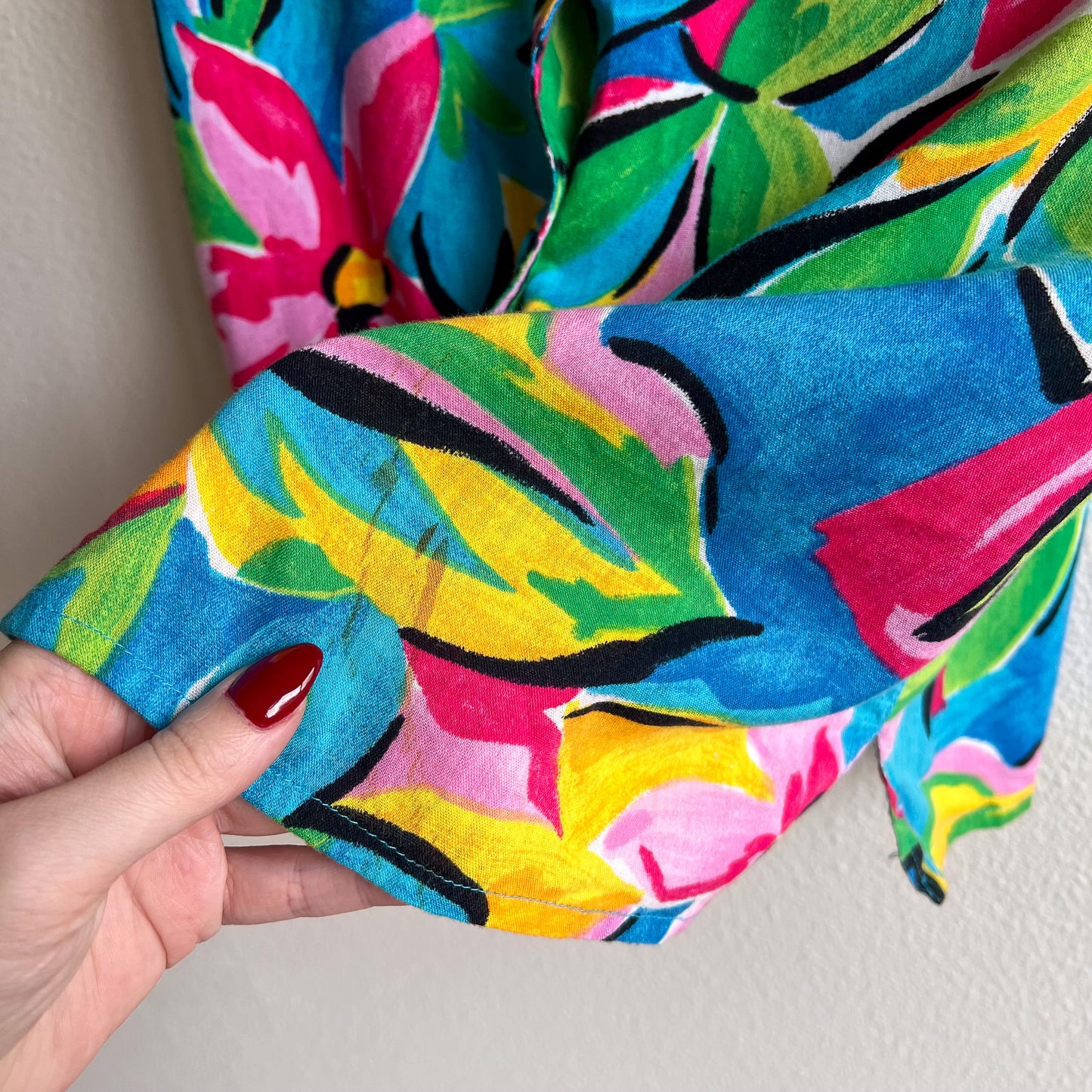 1980s Turquoise Tropical Print Button Down (M/L)