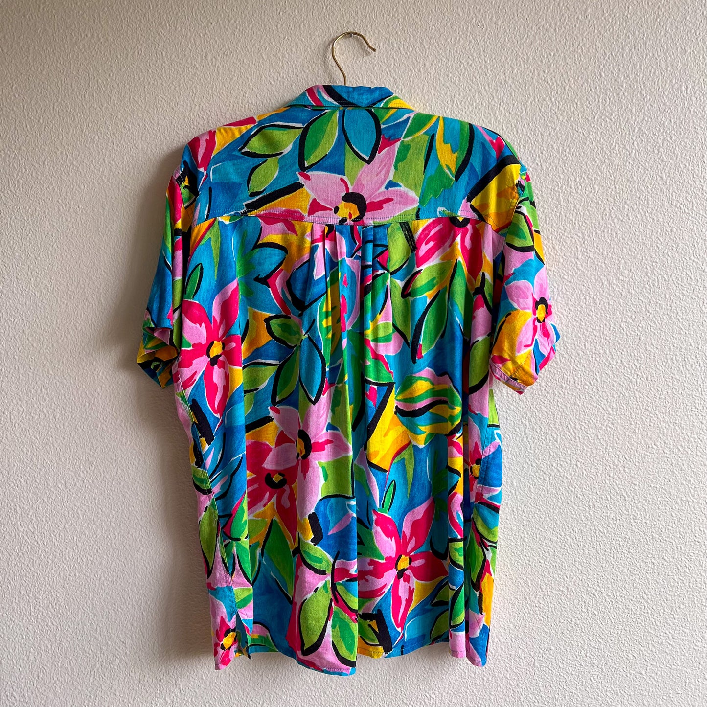 1980s Turquoise Tropical Print Button Down (M/L)