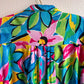 1980s Turquoise Tropical Print Button Down (M/L)