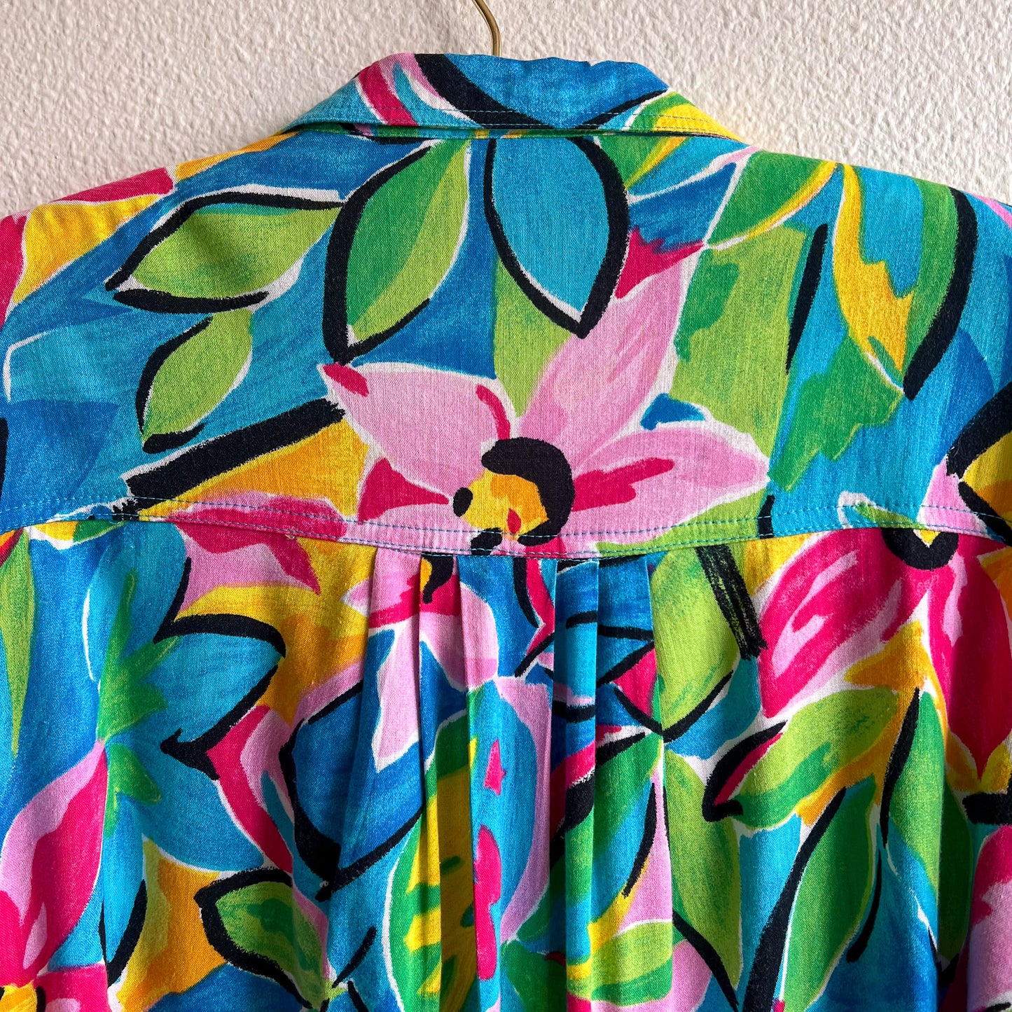 1980s Turquoise Tropical Print Button Down (M/L)
