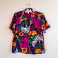 Vibrant 1980s Floral Short Sleeve Blouse (M/L)