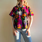 Vibrant 1980s Floral Short Sleeve Blouse (M/L)