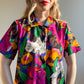 Vibrant 1980s Floral Short Sleeve Blouse (M/L)