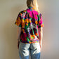 Vibrant 1980s Floral Short Sleeve Blouse (M/L)