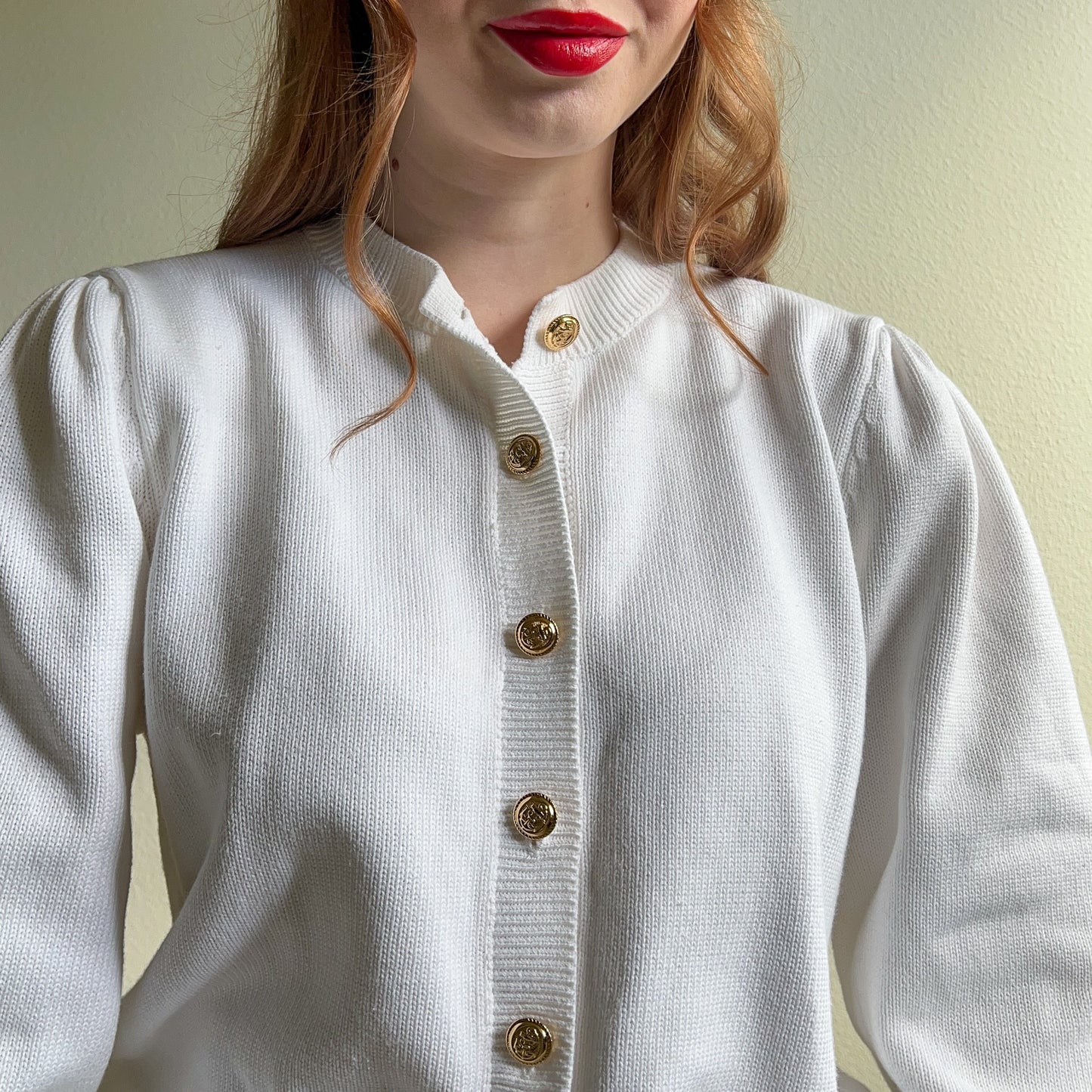 1980s White Knit Cardigan With Nautical Buttons (M/L)
