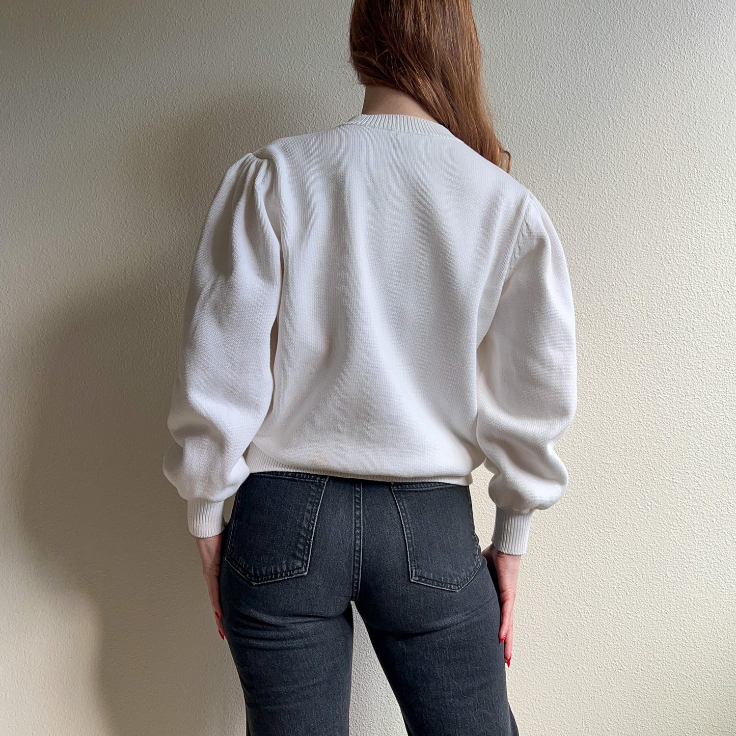 1980s White Knit Cardigan With Nautical Buttons (M/L)