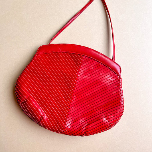 1980s Red Micro-Pleated Faux Leather Purse