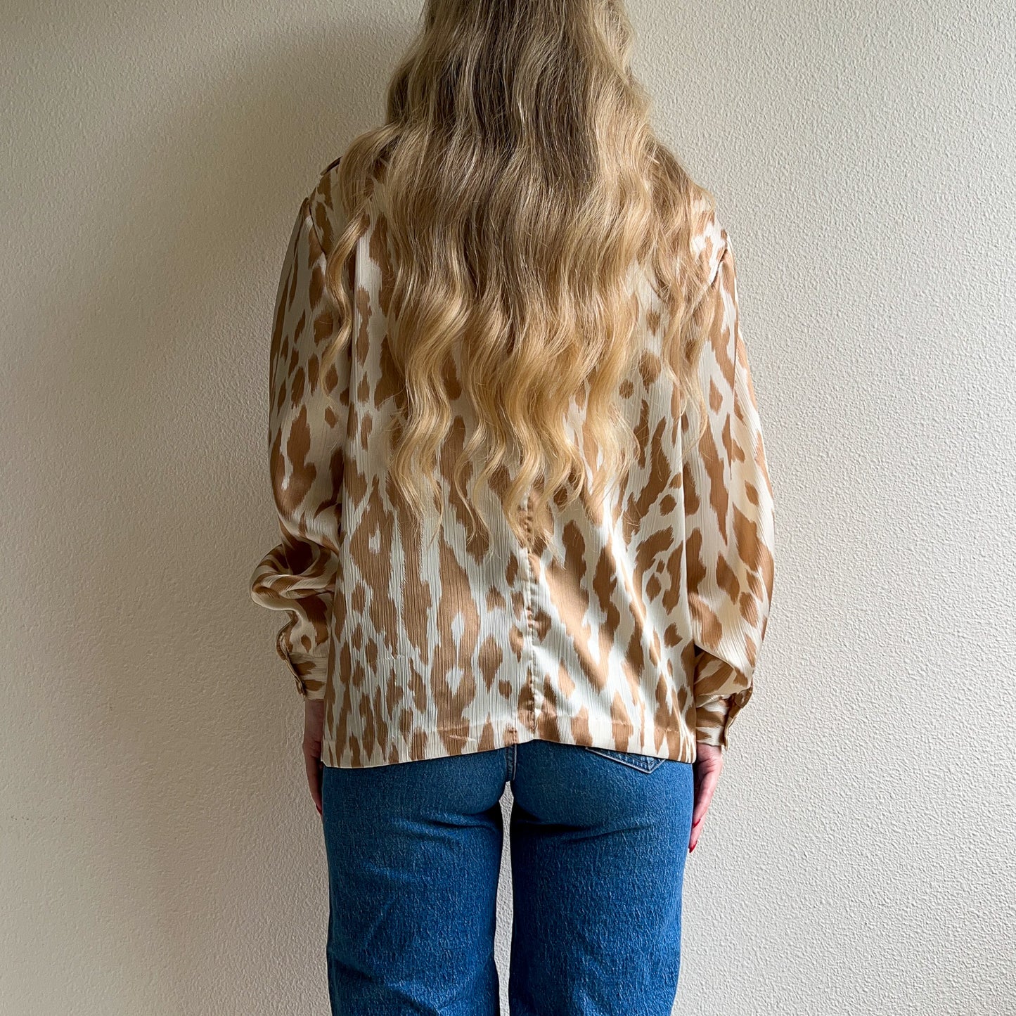 1990s Textured Blouse With Animal Print (L/XL)