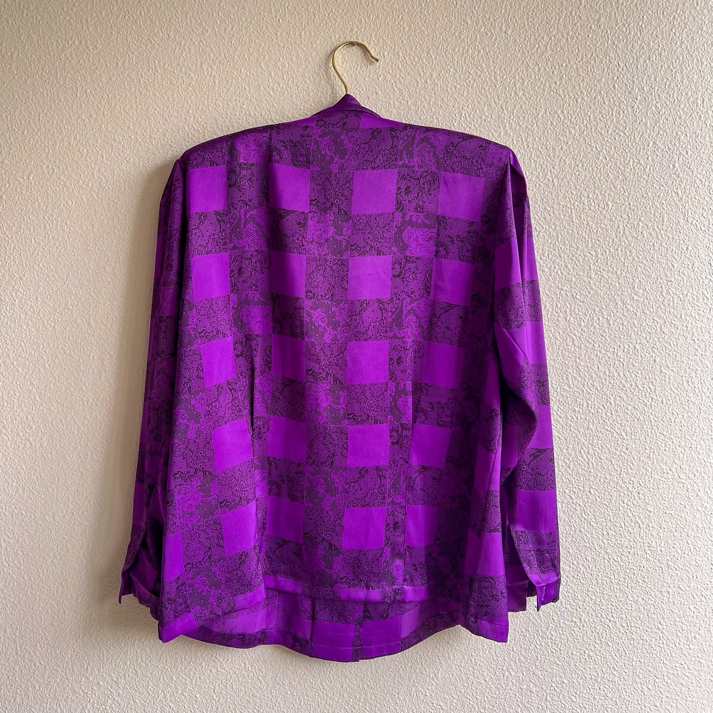 1990s Balmain Purple and Black Satin Blouse (S/M)