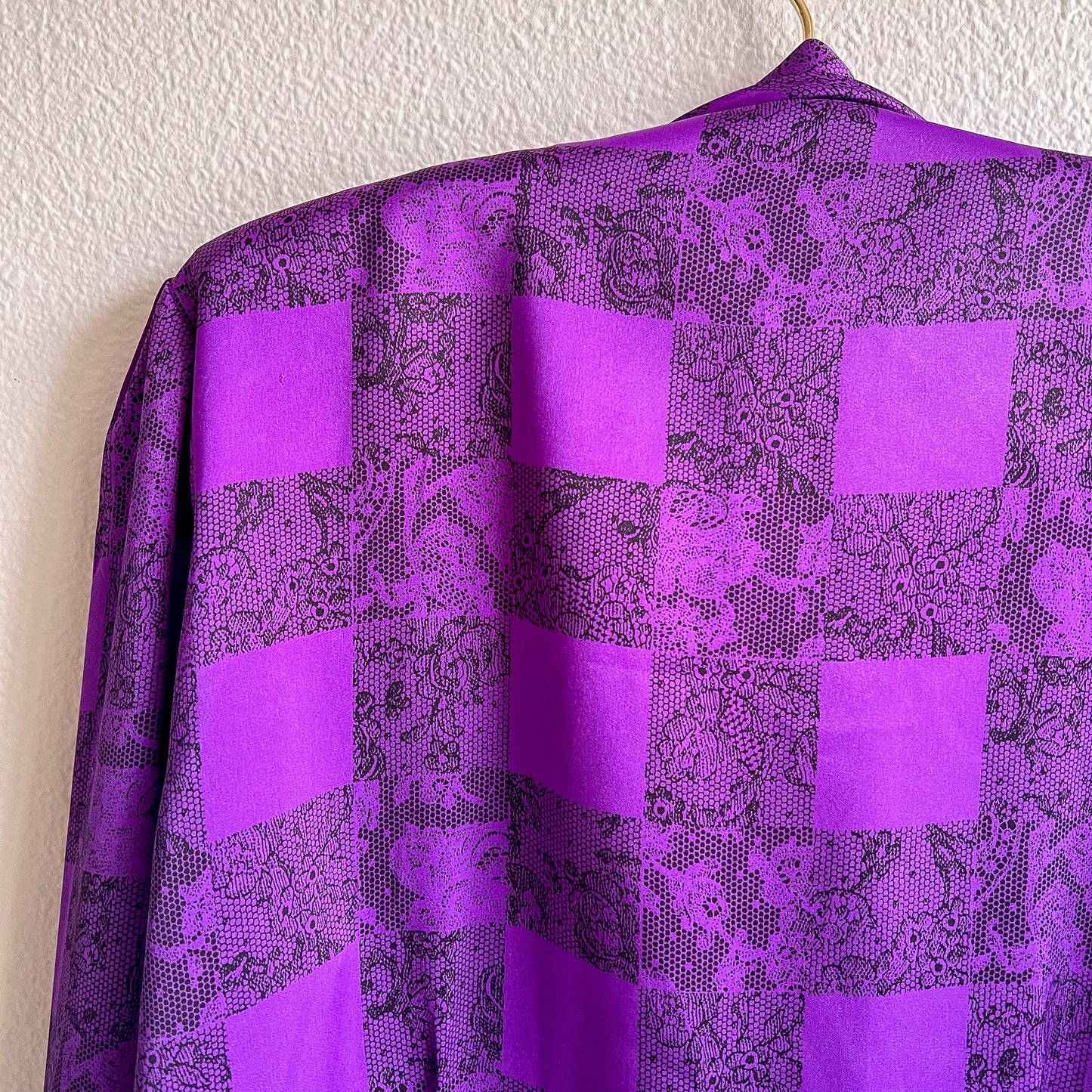1990s Balmain Purple and Black Satin Blouse (S/M)