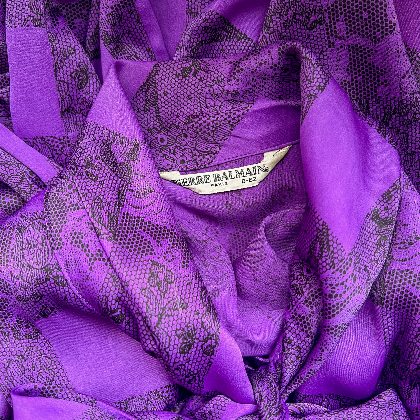 1990s Balmain Purple and Black Satin Blouse (S/M)