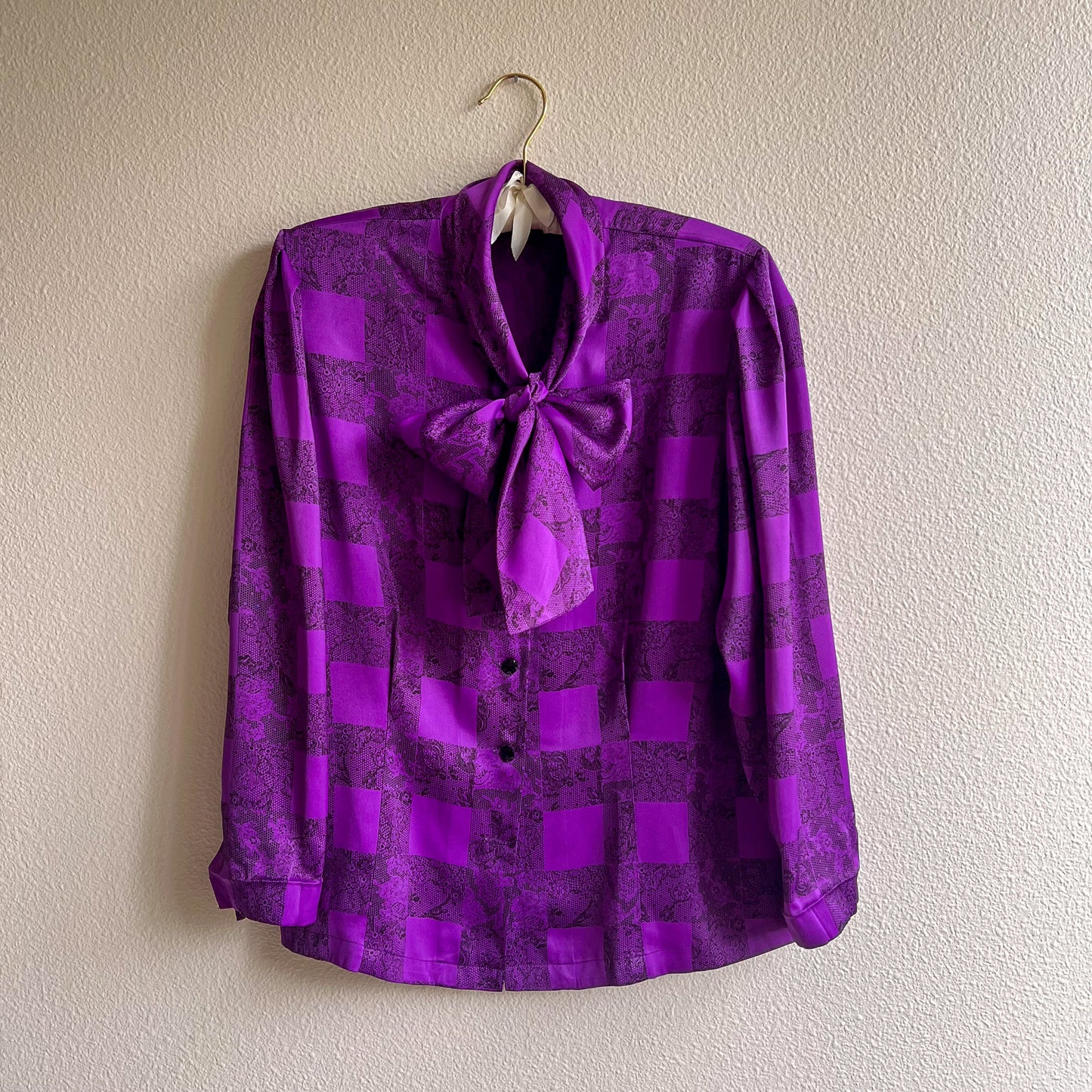 1990s Balmain Purple and Black Satin Blouse (S/M)