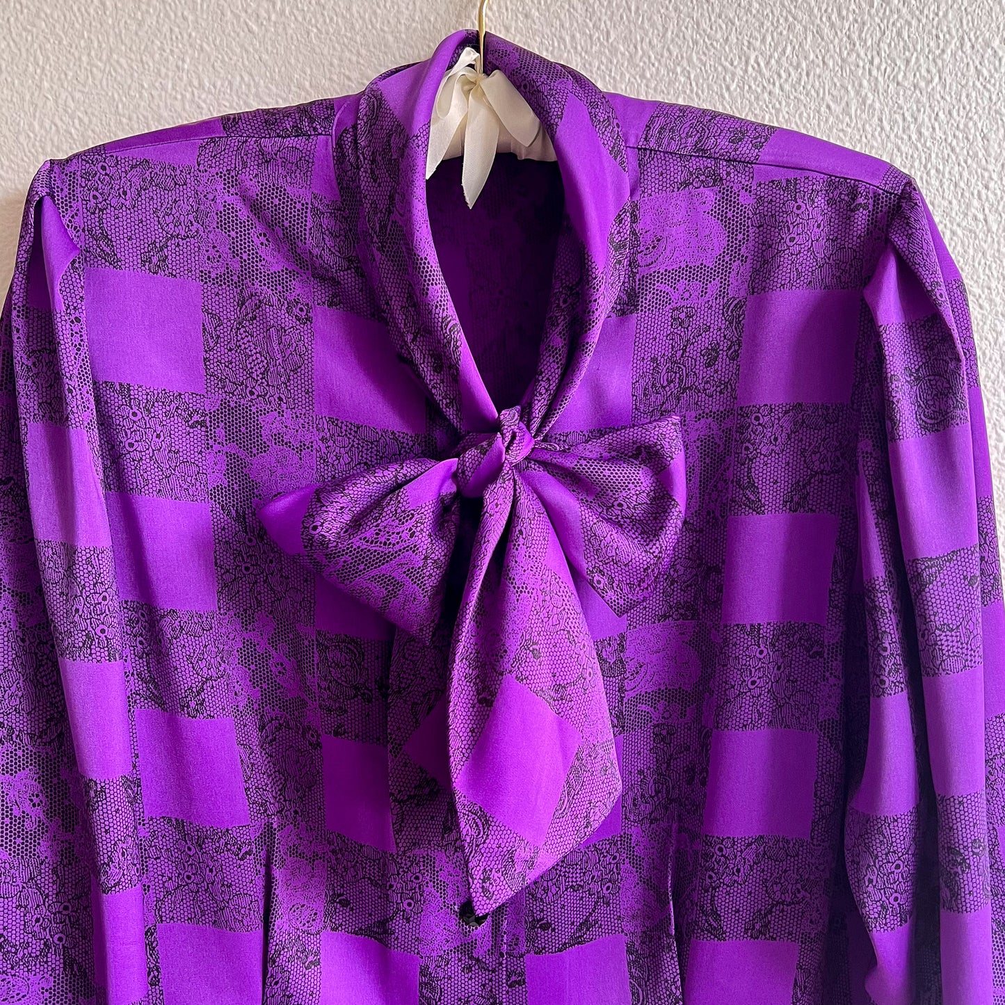 1990s Balmain Purple and Black Satin Blouse (S/M)