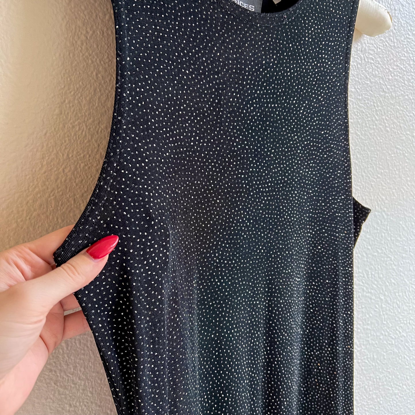 1990s Black Midi Dress With Glitter Accents (S/M)