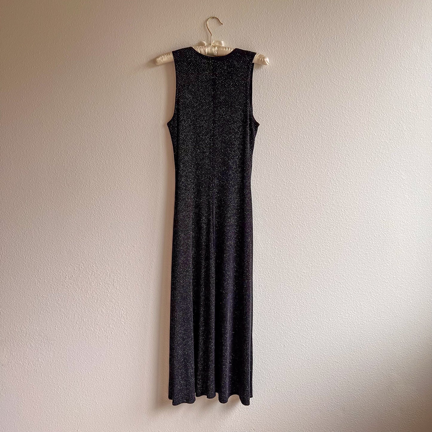 1990s Black Midi Dress With Glitter Accents (S/M)