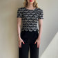 1990s Black Scalloped Blouse With Silver Embroidery (S)