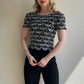 1990s Black Scalloped Blouse With Silver Embroidery (S)