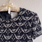 1990s Black Scalloped Blouse With Silver Embroidery (S)