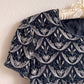 1990s Black Scalloped Blouse With Silver Embroidery (S)