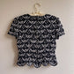 1990s Black Scalloped Blouse With Silver Embroidery (S)