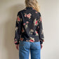 1990s Black Sheer Button Down With Red Florals (M/L)