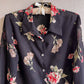 1990s Black Sheer Button Down With Red Florals (M/L)