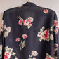 1990s Black Sheer Button Down With Red Florals (M/L)
