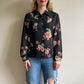 1990s Black Sheer Button Down With Red Florals (M/L)
