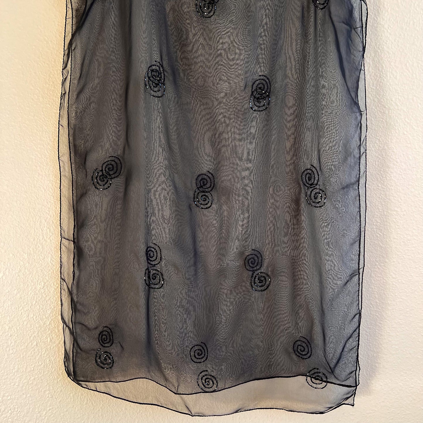 Sheer 1990s Black Chiffon Overlay With Beading (M)