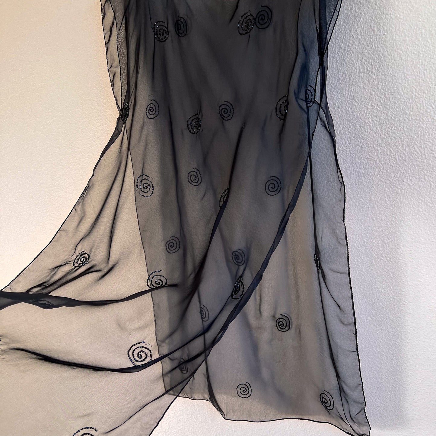 Sheer 1990s Black Chiffon Overlay With Beading (M)