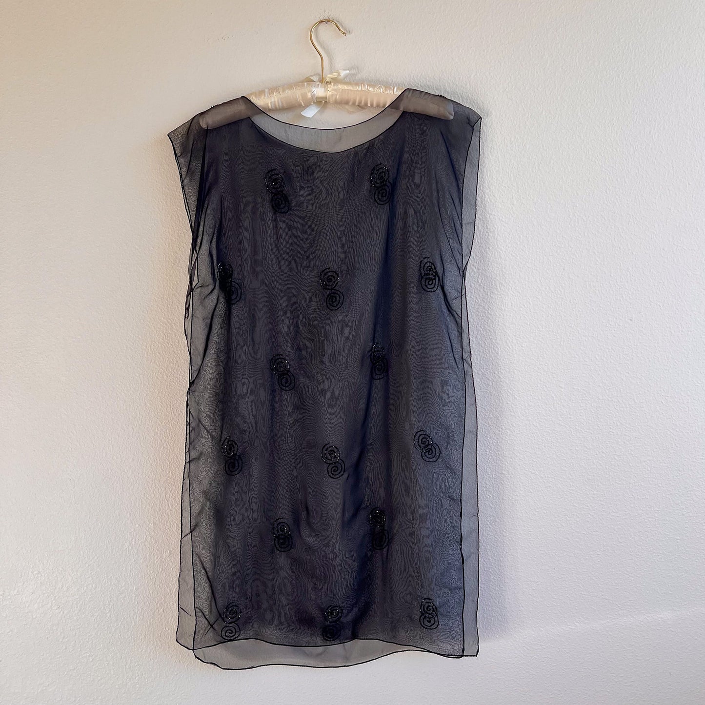 Sheer 1990s Black Chiffon Overlay With Beading (M)