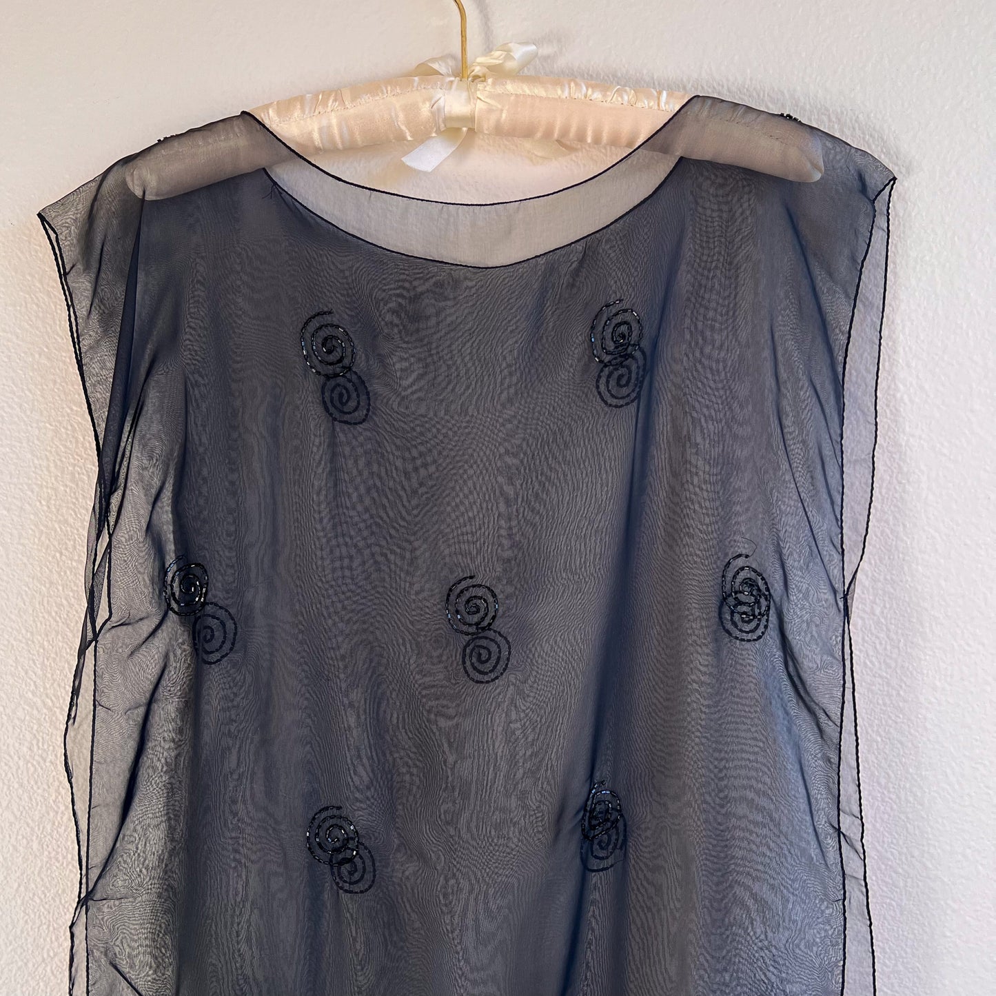 Sheer 1990s Black Chiffon Overlay With Beading (M)