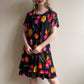 1990s Black Dress With Vibrant Tulip Print (L/XL)