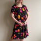 1990s Black Dress With Vibrant Tulip Print (L/XL)