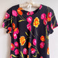1990s Black Dress With Vibrant Tulip Print (L/XL)
