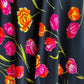 1990s Black Dress With Vibrant Tulip Print (L/XL)