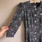1990s Black and White Floral Buttoned Sheath Dress (M)