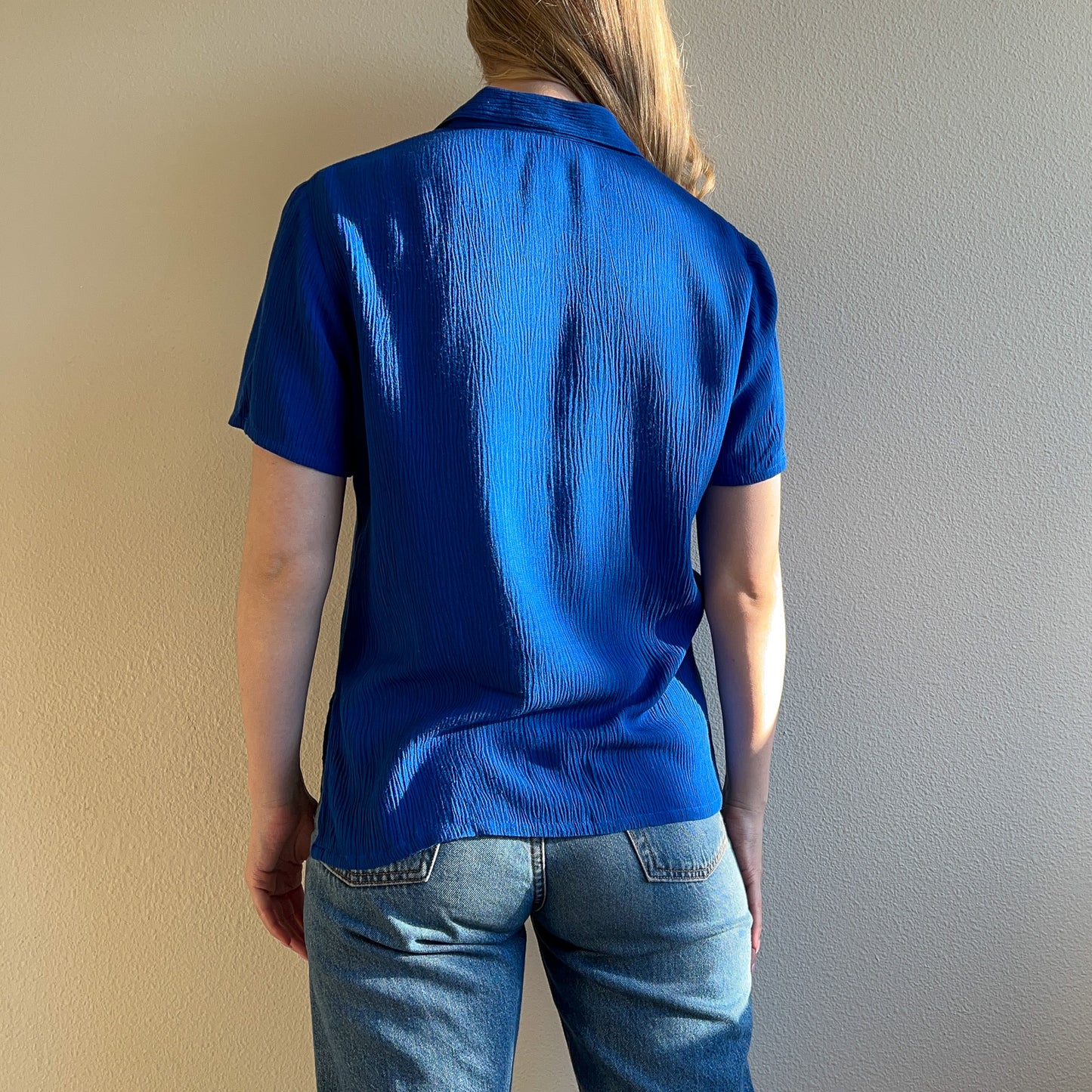 1990s Cobalt Blue Textured Button Down (S/M)