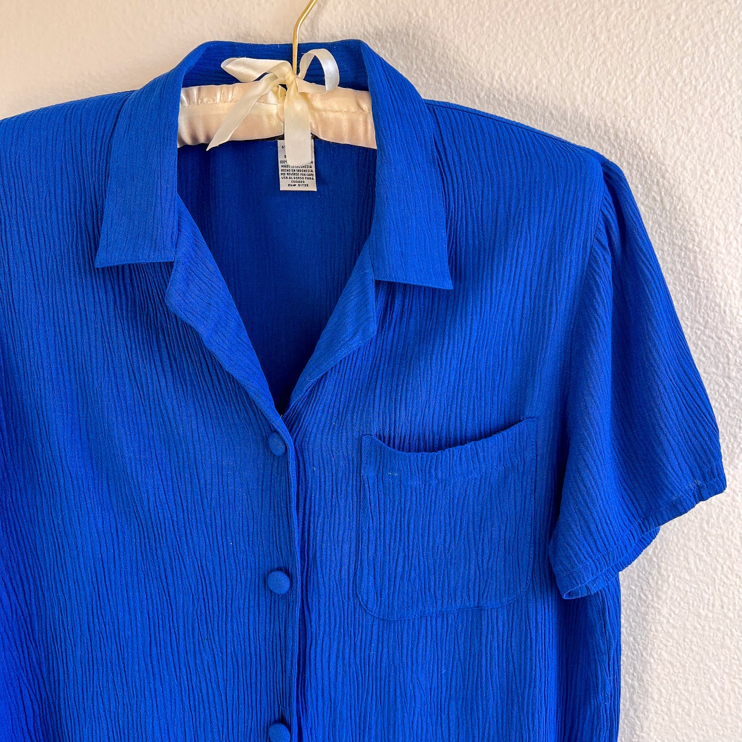 1990s Cobalt Blue Textured Button Down (S/M)