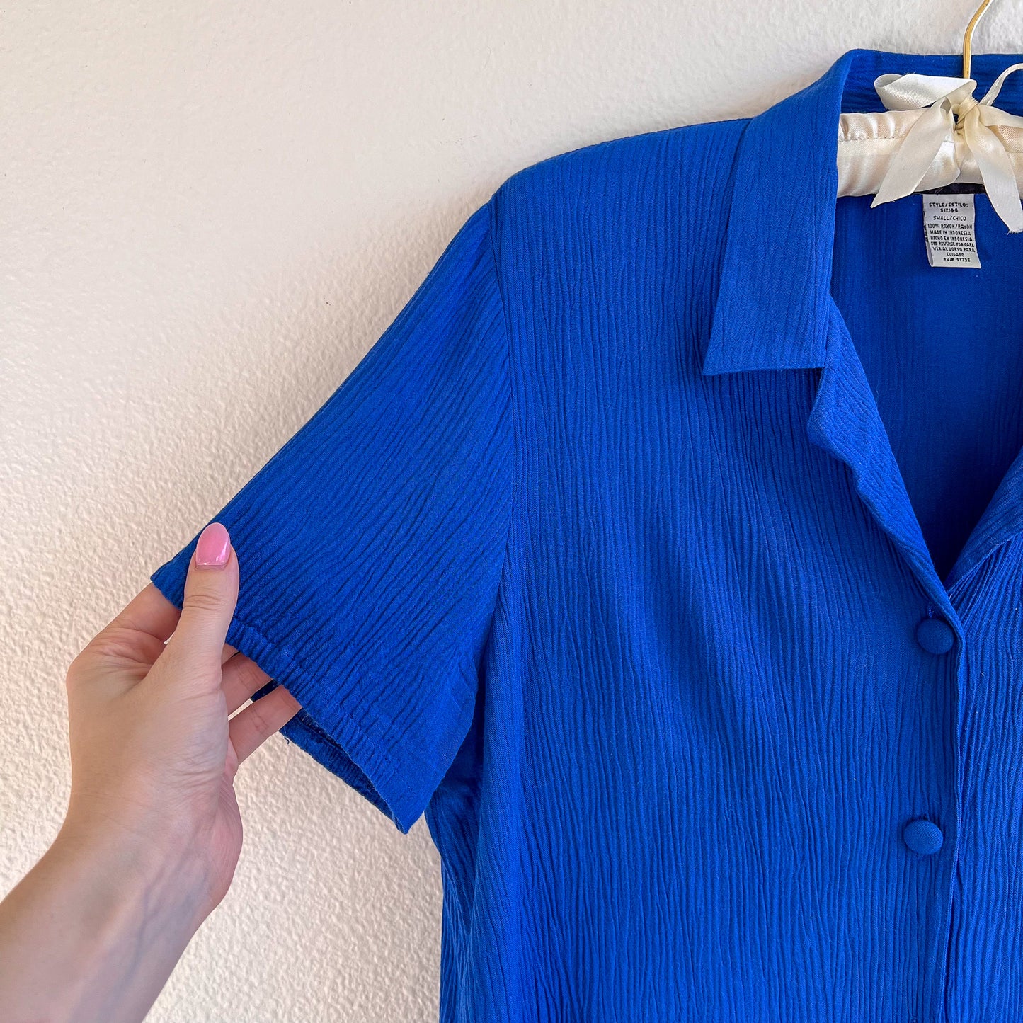 1990s Cobalt Blue Textured Button Down (S/M)