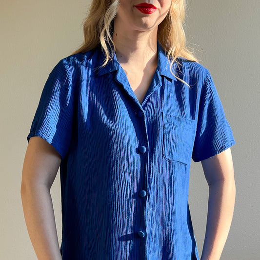 1990s Cobalt Blue Textured Button Down (S/M)