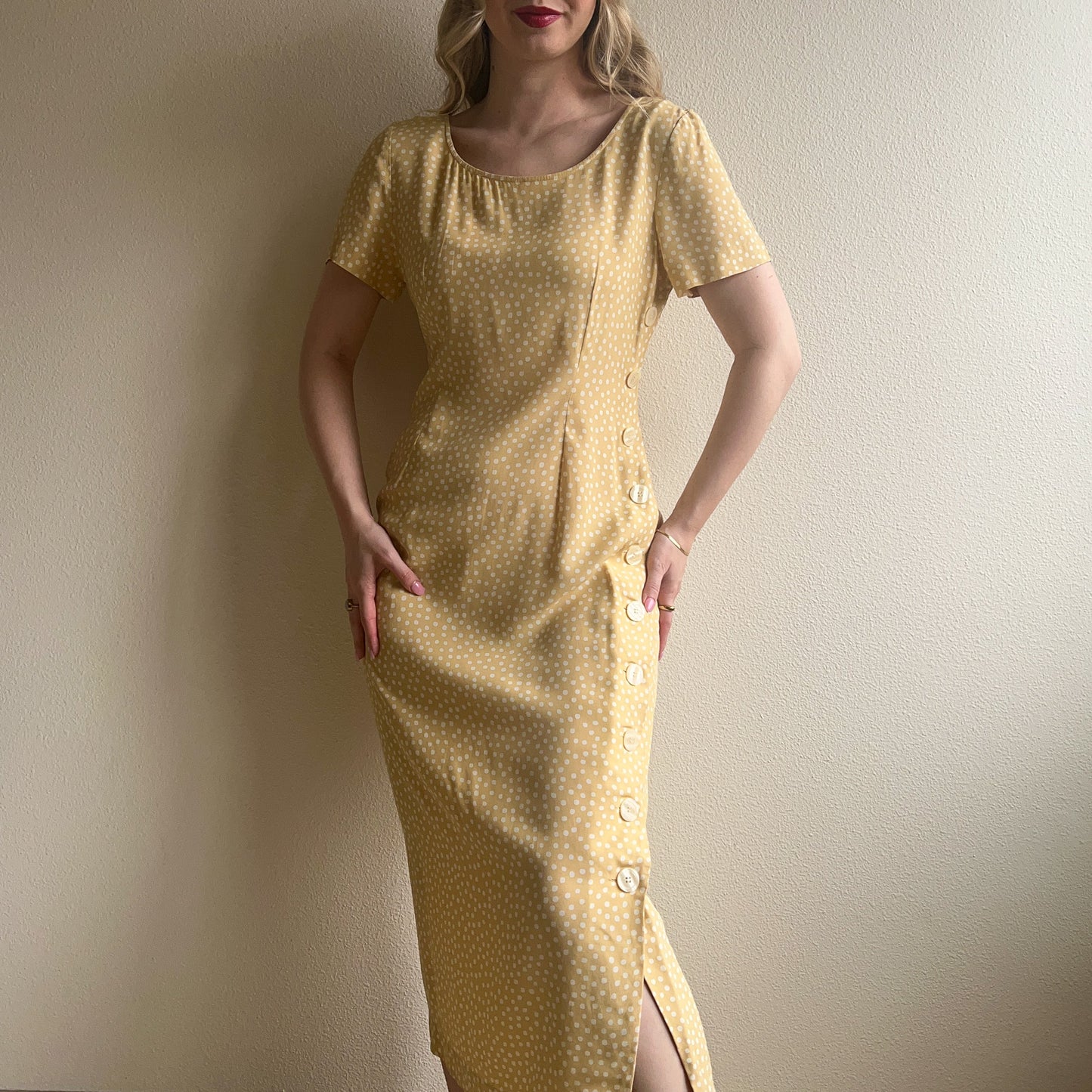 1990s Maggy London Cream Buttoned Midi Dress (M/L)