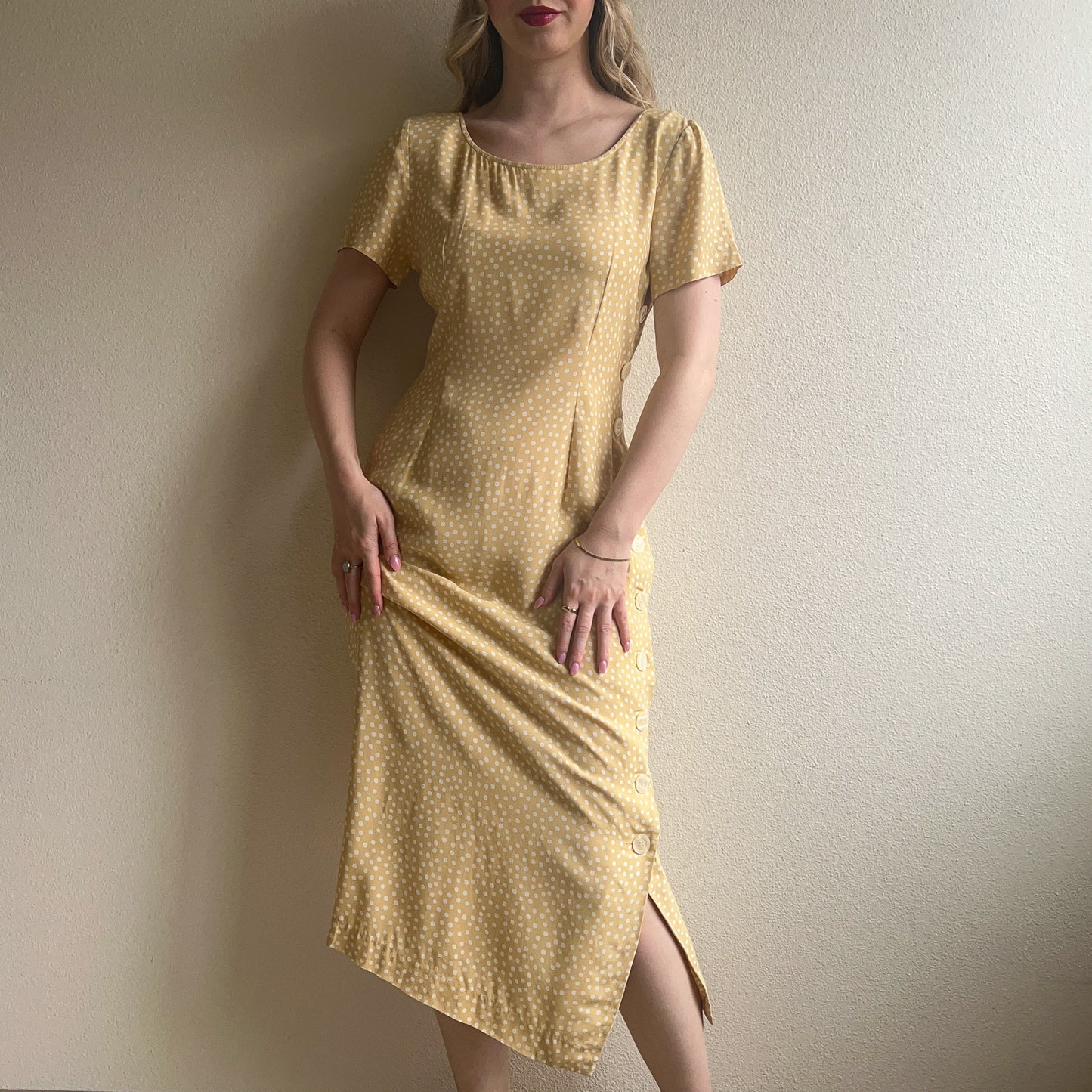 1990s Maggy London Cream Buttoned Midi Dress (M/L)