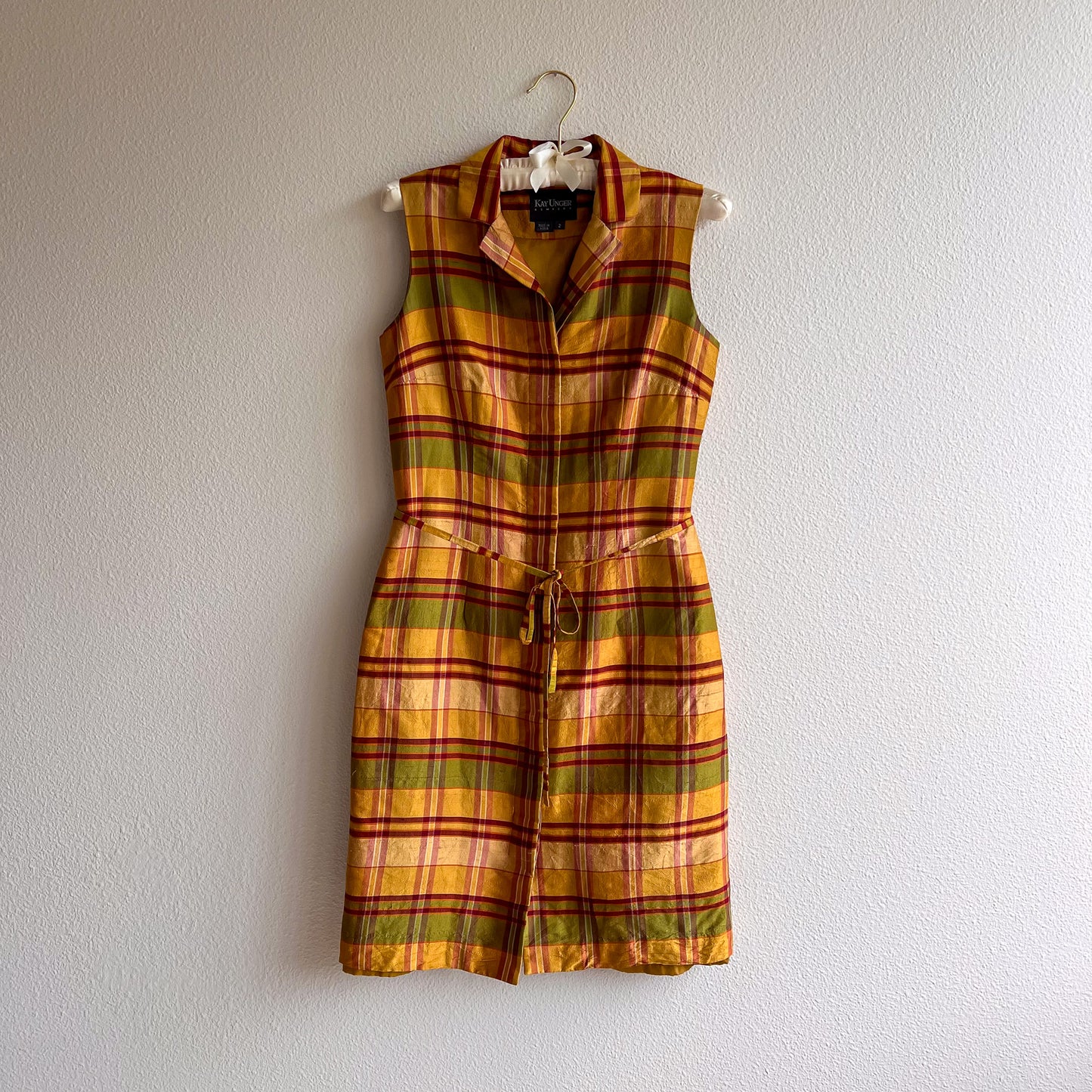 1990s-Does-1950s Autumnal Plaid Buttoned Dress (XS/S)